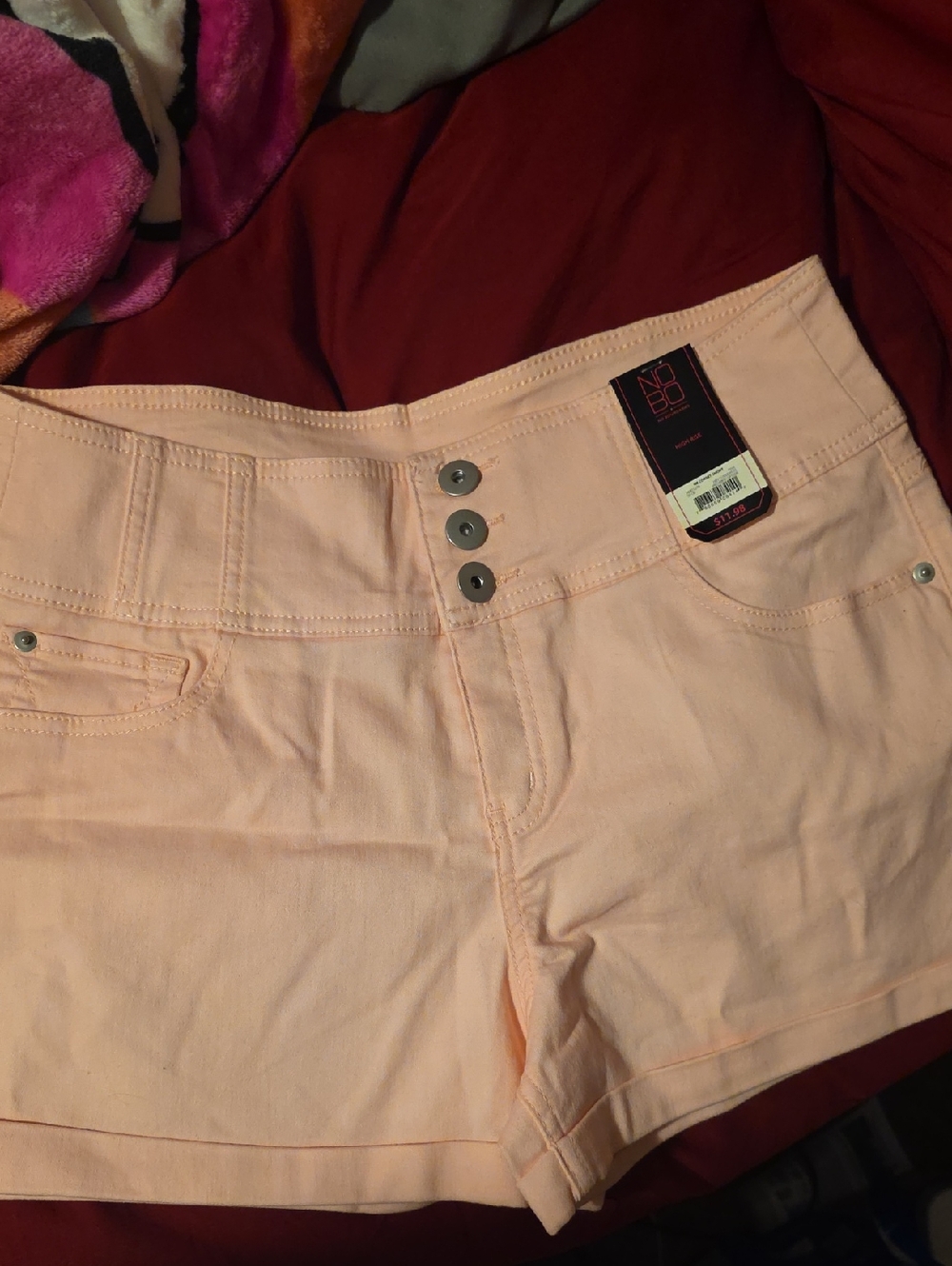 No Boundaries Peach High-Waist Triple-Button Shorts
